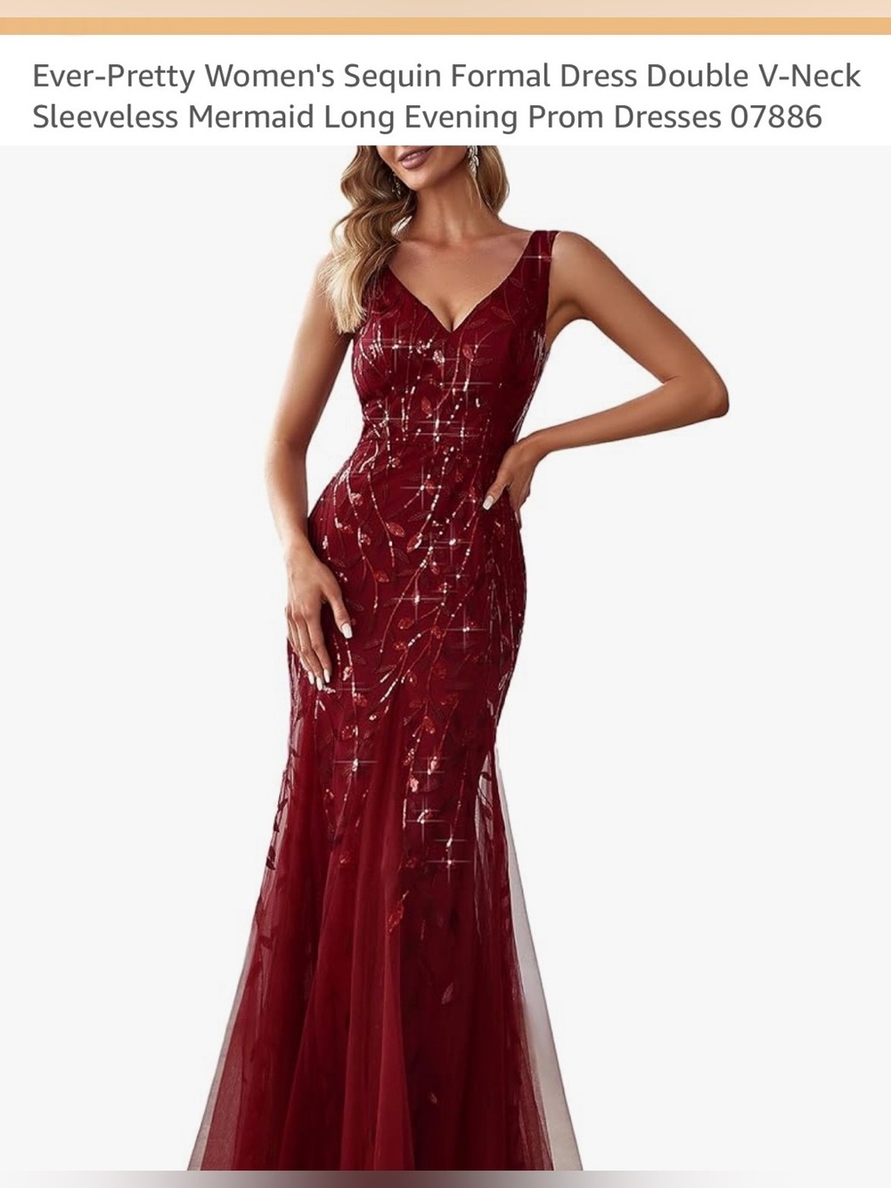 Ever Pretty Burgundy Sequin Mermaid Prom Gown